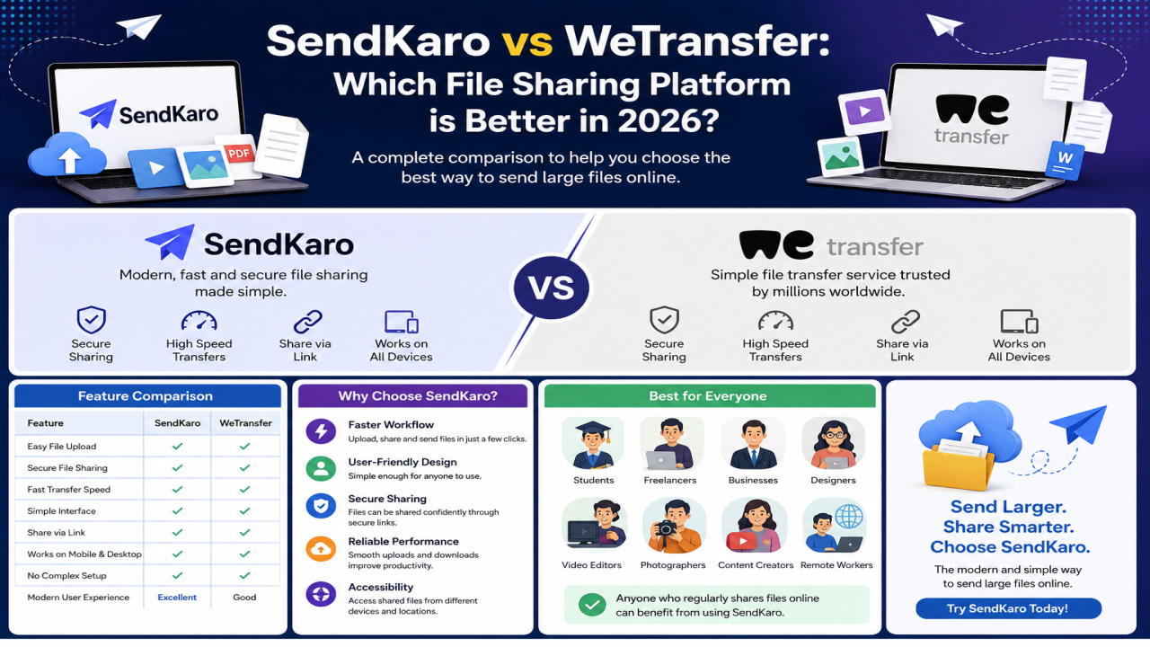 SendKaro vs WeTransfer: Which File Sharing Platform is Better in 2026?