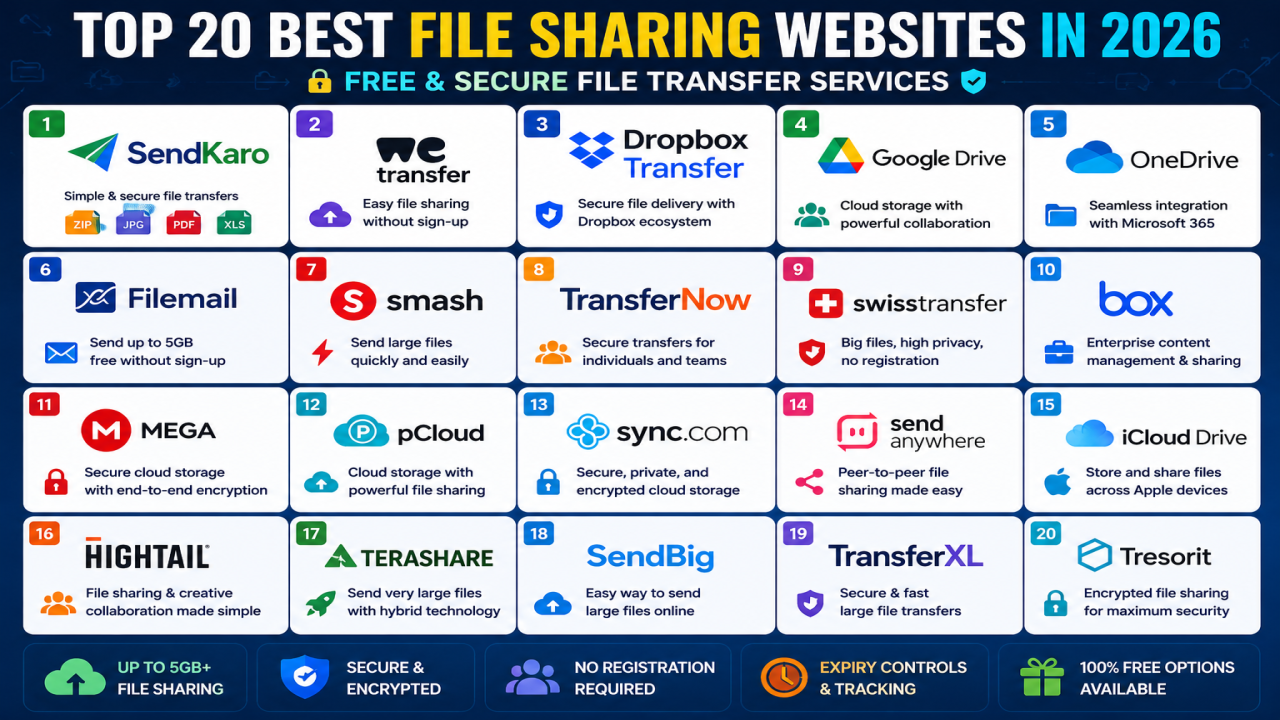 Top 20 Best File Sharing Websites in 2026 | Free & Secure File Transfer Services