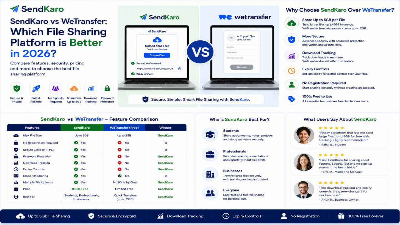 SendKaro vs WeTransfer: Which File Sharing Platform is Better in 2026?
