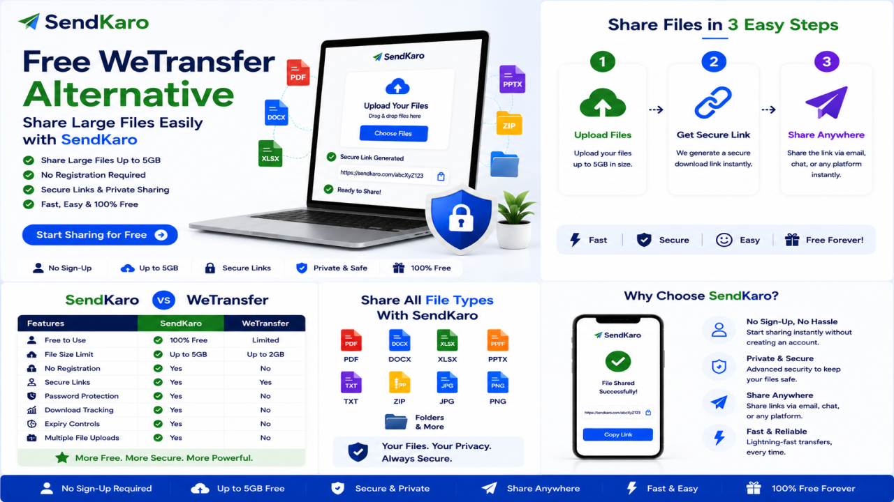 Free WeTransfer Alternative – Share Large Files Easily with SendKaro